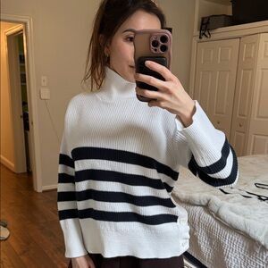 French Connection Striped Turtleneck Sweater - Navy and White